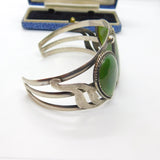 Sterling Silver & Large Nephrite Jade Panel Bangle Bracelet Antique c1920