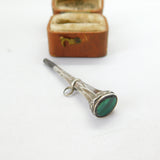 Victorian Sterling Silver Malachite Set Watch Key Fob Pendant c1890 Antique