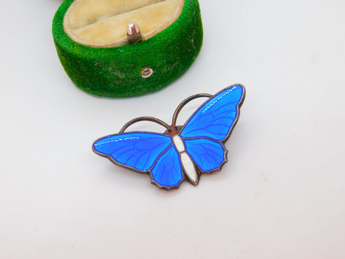 Aksel Holmsen Norway Sterling Silver Guilloche Enamel Butterfly Brooch Antique