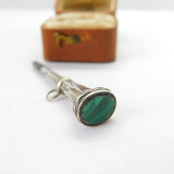 Victorian Sterling Silver Malachite Set Watch Key Fob Pendant c1890 Antique