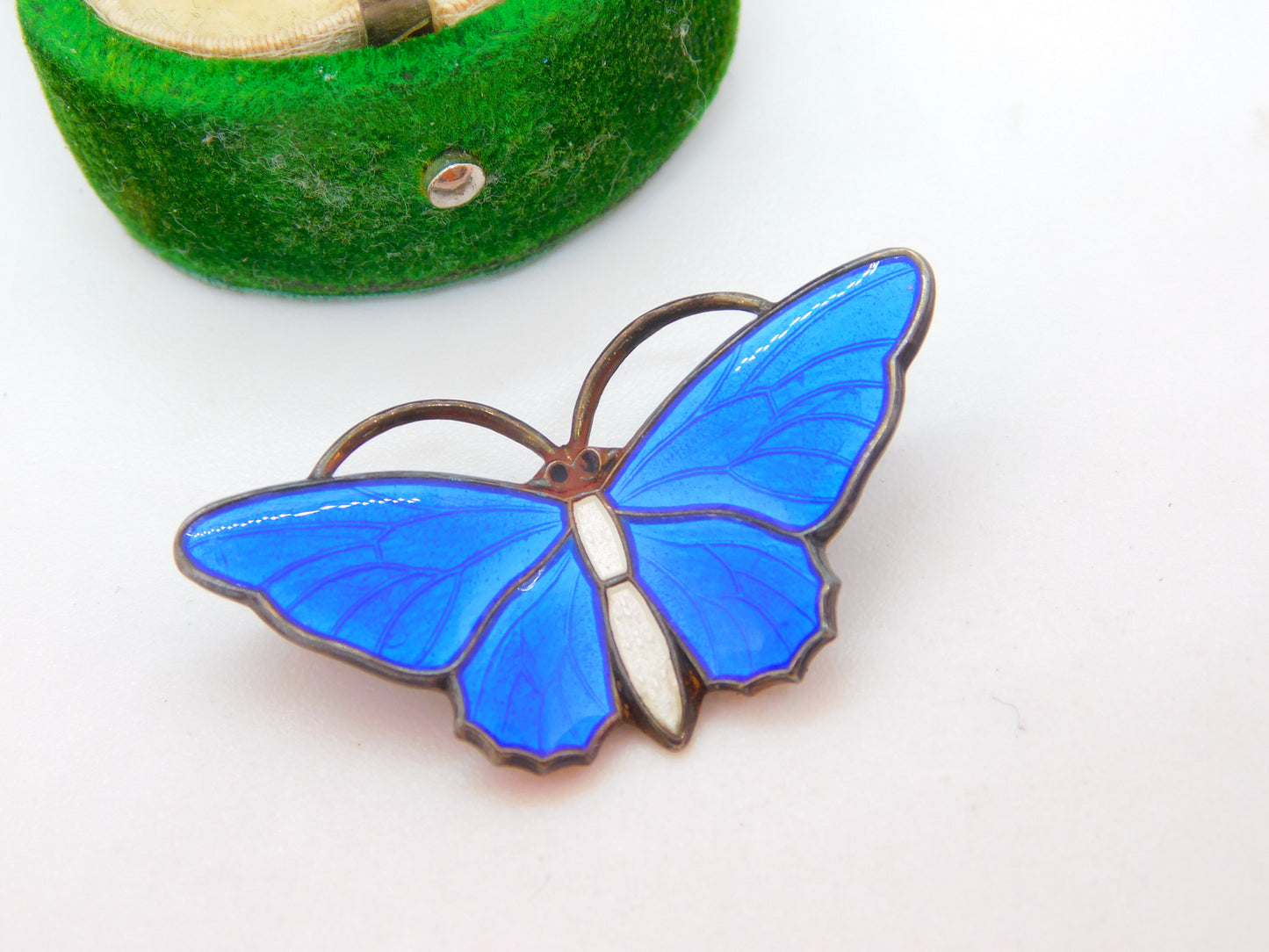 Aksel Holmsen Norway Sterling Silver Guilloche Enamel Butterfly Brooch Antique