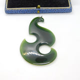 New Zealand Maori Nephrite Jade Koru Fish Hook Large Pendant Antique c1930 Deco