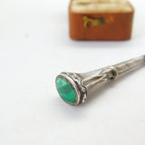 Victorian Sterling Silver Malachite Set Watch Key Fob Pendant c1890 Antique