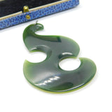 New Zealand Maori Nephrite Jade Koru Fish Hook Large Pendant Antique c1930 Deco