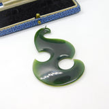 New Zealand Maori Nephrite Jade Koru Fish Hook Large Pendant Antique c1930 Deco