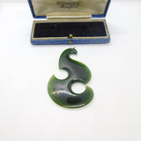 New Zealand Maori Nephrite Jade Koru Fish Hook Large Pendant Antique c1930 Deco