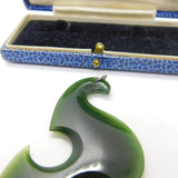 New Zealand Maori Nephrite Jade Koru Fish Hook Large Pendant Antique c1930 Deco