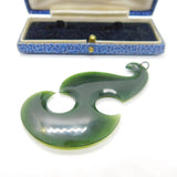 New Zealand Maori Nephrite Jade Koru Fish Hook Large Pendant Antique c1930 Deco