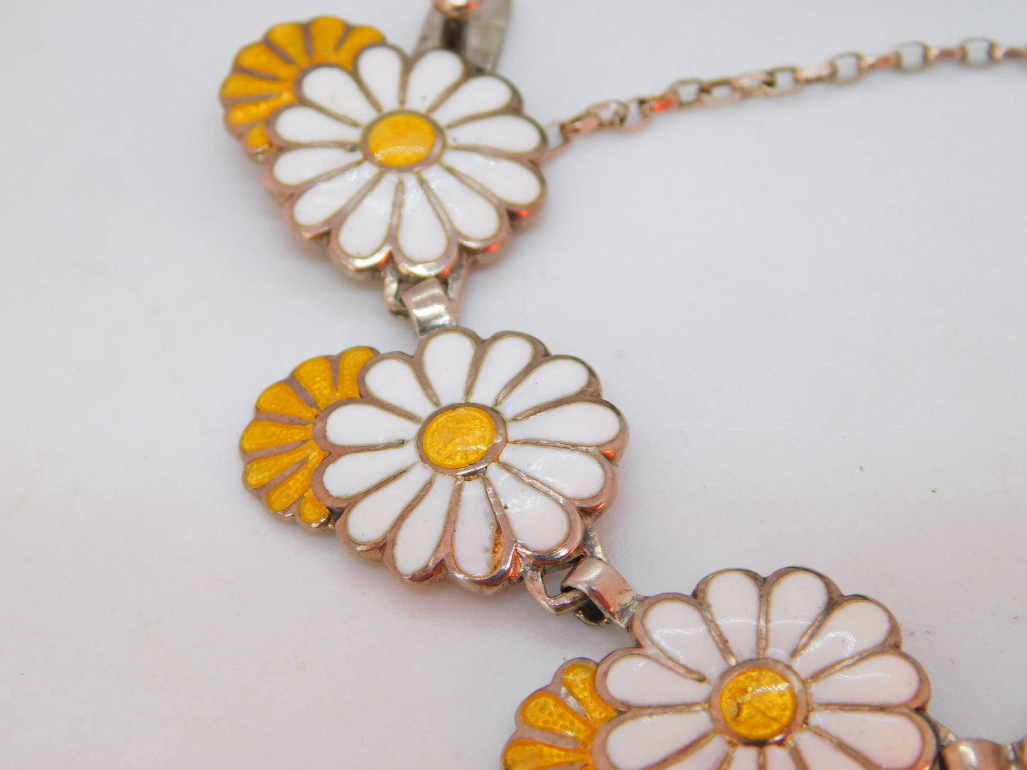 Margot De Taxco Sterling Silver Daisy Flower Enamel Bracelet Vintage c1960