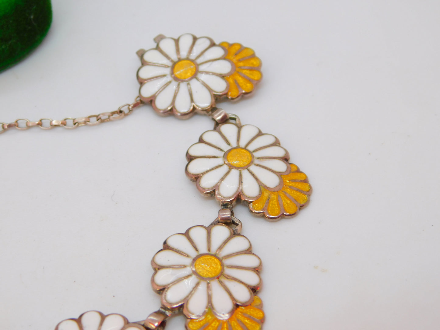 Margot De Taxco Sterling Silver Daisy Flower Enamel Bracelet Vintage c1960