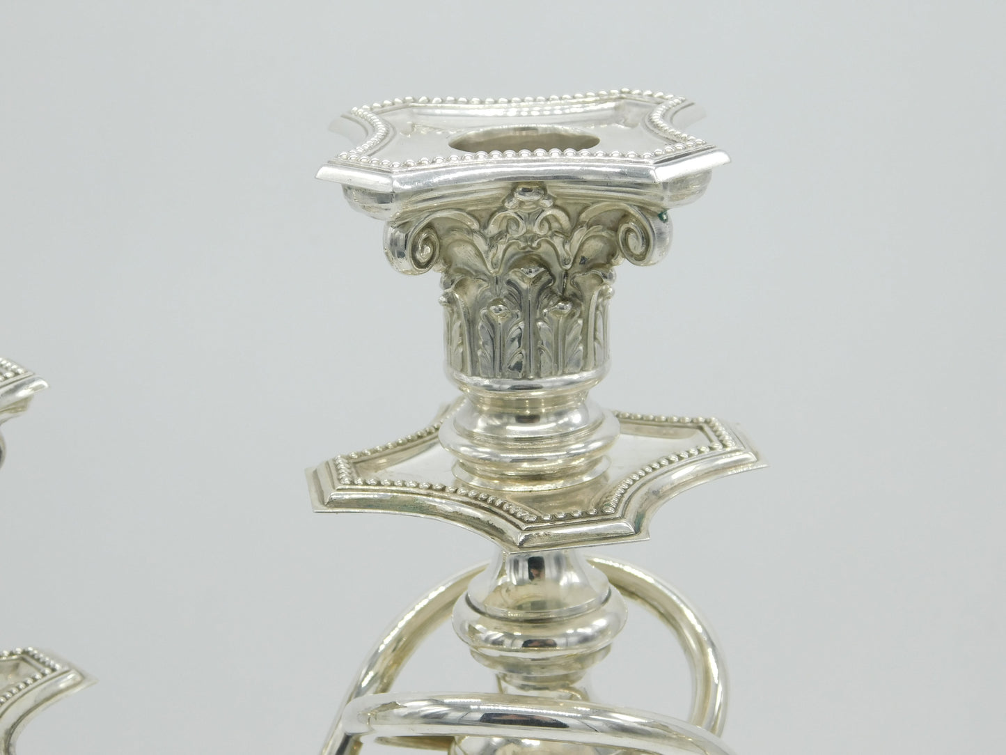 German Cast .800 Silver Floral Three Branch Candelabra Antique c1920 Art Deco