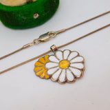 Margot De Taxco Sterling Silver Daisy Flower Enamel Pendant Necklace Vintage