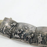 Ottoman 19th Century Sterling Silver Desert Campaign Scene Bangle Antique 1899