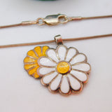 Margot De Taxco Sterling Silver Daisy Flower Enamel Pendant Necklace Vintage