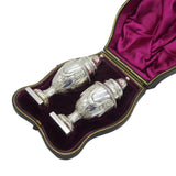 Victorian Boxed Pair of Sterling Silver Pepper Shakers Antique 1887 Sheffield