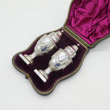 Victorian Boxed Pair of Sterling Silver Pepper Shakers Antique 1887 Sheffield