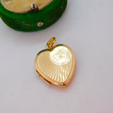 9ct Yellow Gold Rising Sun Heart Locket Pendant Vintage 1977 Birmingham