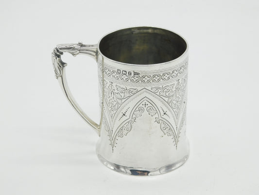 Victorian Sterling Silver Floral Pattern Christening Mug Tankard Antique 1897 Sheffield