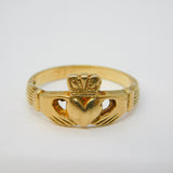 9ct Yellow Gold Claddagh Irish Wedding Ring Vintage Birmingham Size M 1/2 UK
