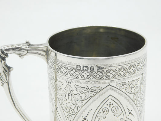 Victorian Sterling Silver Floral Pattern Christening Mug Tankard Antique 1897 Sheffield