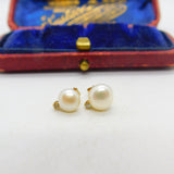 9ct Yellow Gold, Pearl & Diamond Set Stud Earrings Vintage c1970