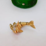 9ct Yellow Gold Spinel Set Articulated Dolphin Pendant Vintage 1981 Birmingham