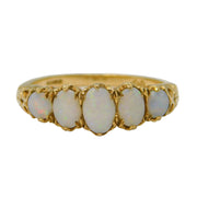 9ct Yellow Gold Five-Stone White Opal Boat Ring Vintage 2007 London