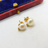 9ct Yellow Gold, Pearl & Diamond Set Stud Earrings Vintage c1970