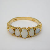 9ct Yellow Gold Five-Stone White Opal Boat Ring Vintage 2007 London