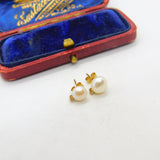 9ct Yellow Gold, Pearl & Diamond Set Stud Earrings Vintage c1970