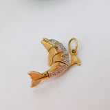9ct Yellow Gold Spinel Set Articulated Dolphin Pendant Vintage 1981 Birmingham