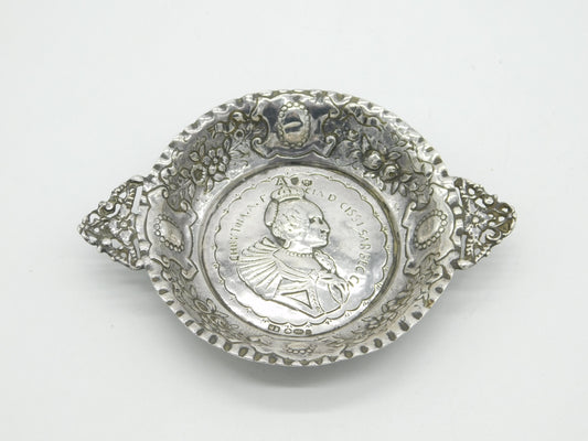 Edwardian Sterling Silver Queen Christina of Sweden Quaich Dish Antique 1907 London