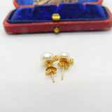 9ct Yellow Gold, Pearl & Diamond Set Stud Earrings Vintage c1970