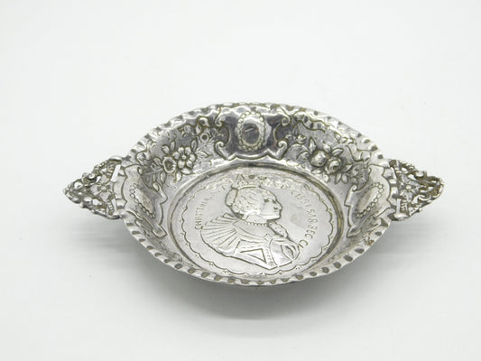 Edwardian Sterling Silver Queen Christina of Sweden Quaich Dish Antique 1907 London