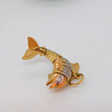 9ct Yellow Gold Spinel Set Articulated Dolphin Pendant Vintage 1981 Birmingham