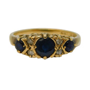 9ct Yellow Gold, Sapphire & Diamond Set Boat Ring Vintage 1981 London