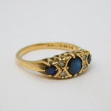 9ct Yellow Gold, Sapphire & Diamond Set Boat Ring Vintage 1981 London