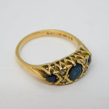 9ct Yellow Gold, Sapphire & Diamond Set Boat Ring Vintage 1981 London
