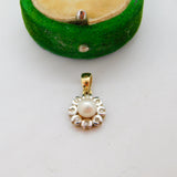 18ct Yellow Gold, Pearl & Diamond Set Floral Drop Pendant Vintage c1980