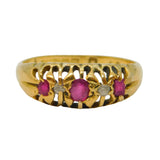 Victorian 18ct Yellow Gold, Ruby & Diamond Boat Ring Antique 1871 Birmingham