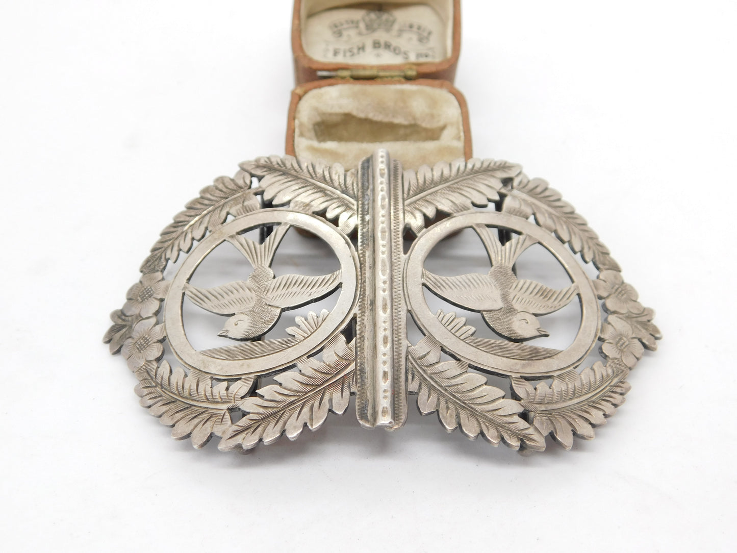 Victorian Sterling Silver Swallow Bird Nurses Buckle 1901 Birmingham Antique