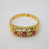 Victorian 18ct Yellow Gold, Ruby & Diamond Boat Ring Antique 1871 Birmingham