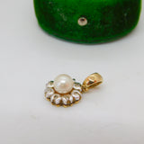18ct Yellow Gold, Pearl & Diamond Set Floral Drop Pendant Vintage c1980