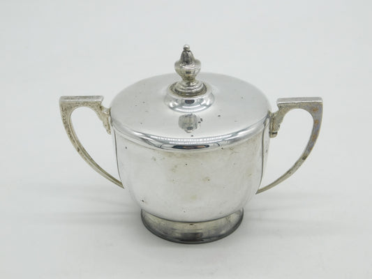 Sterling Silver Lidded Sugar Bowl Antique 1942 London Mappin & Webb Art Deco