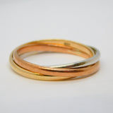 9ct Tri-Colour Gold Triple-Band Wedding Ring Antique c1930 Art Deco