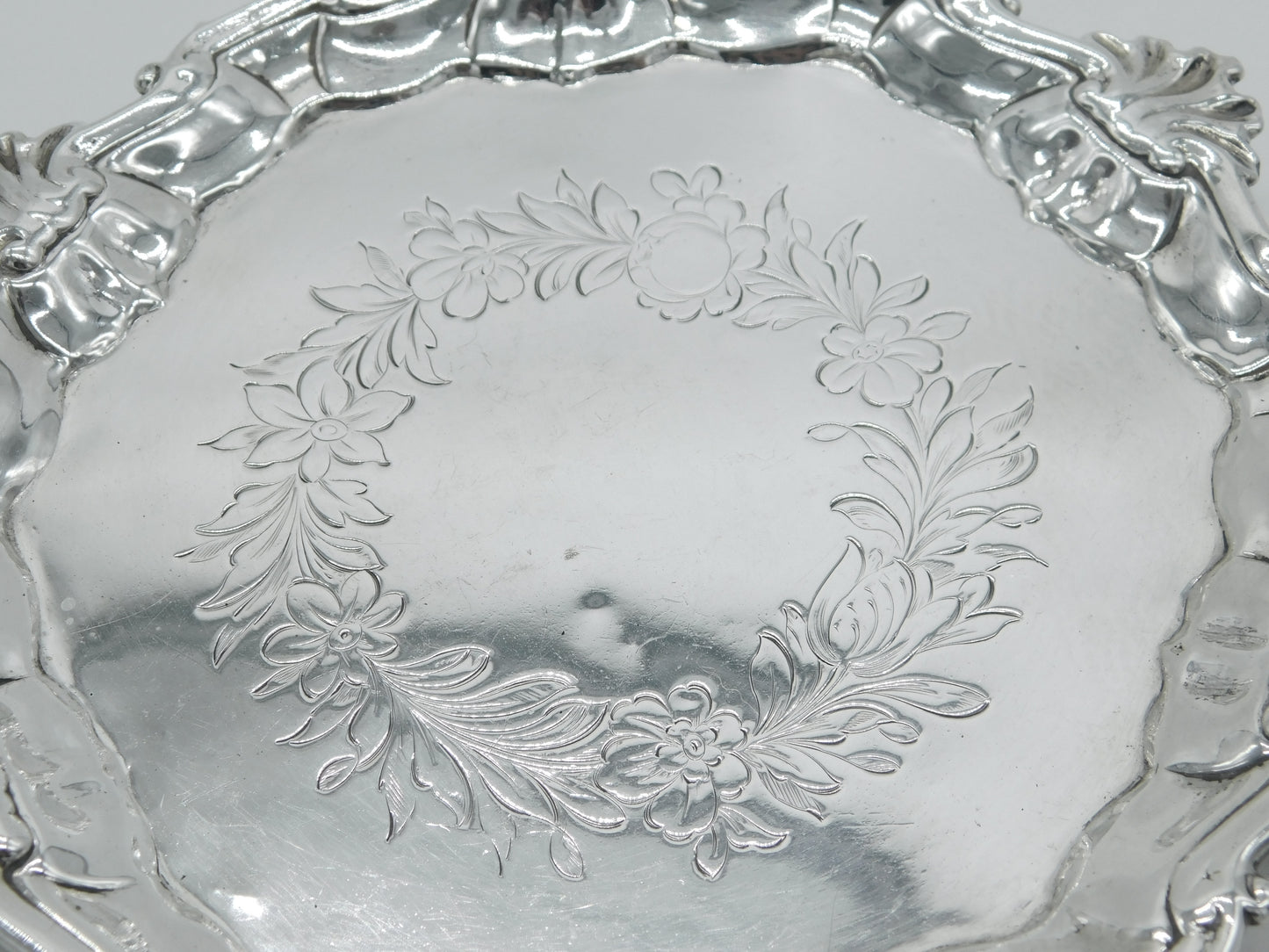 King George II Sterling Silver Floral Pattern Salver Dish London 1749 Antique