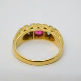 18ct Yellow Gold, Ruby & 0.3ct Brilliant Cut Diamond Boat Ring Vintage London
