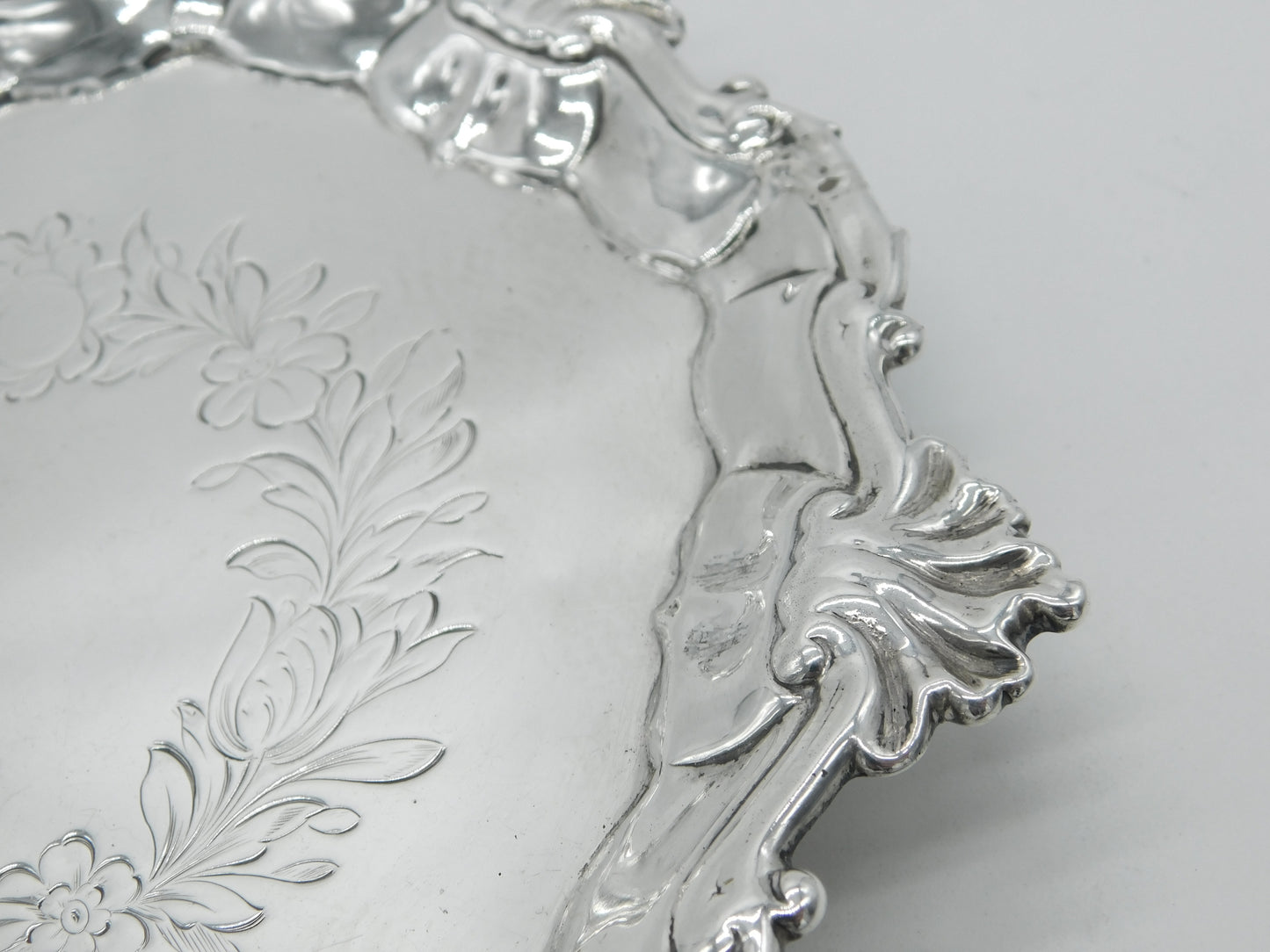 King George II Sterling Silver Floral Pattern Salver Dish London 1749 Antique