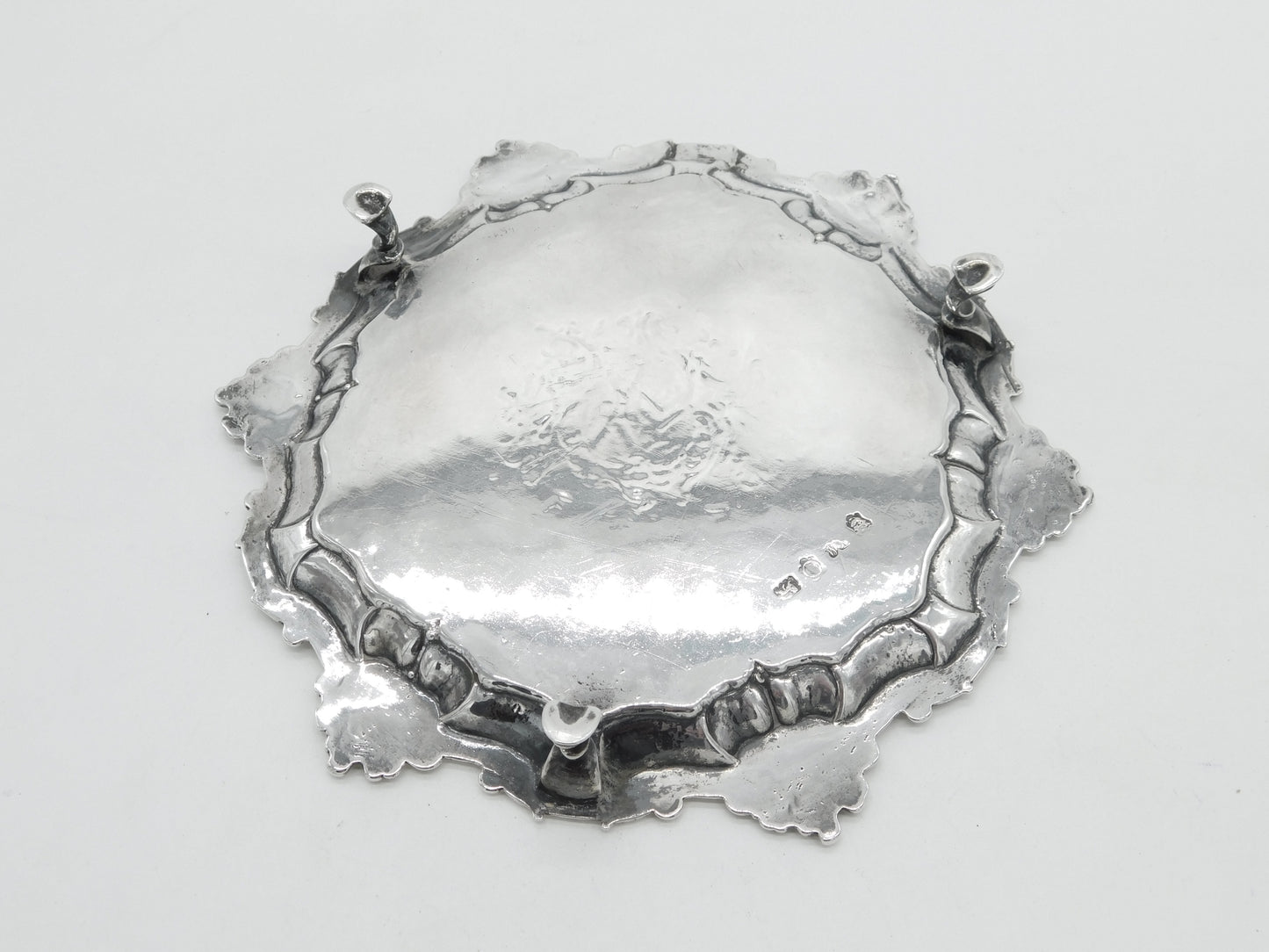 King George II Sterling Silver Floral Pattern Salver Dish London 1749 Antique