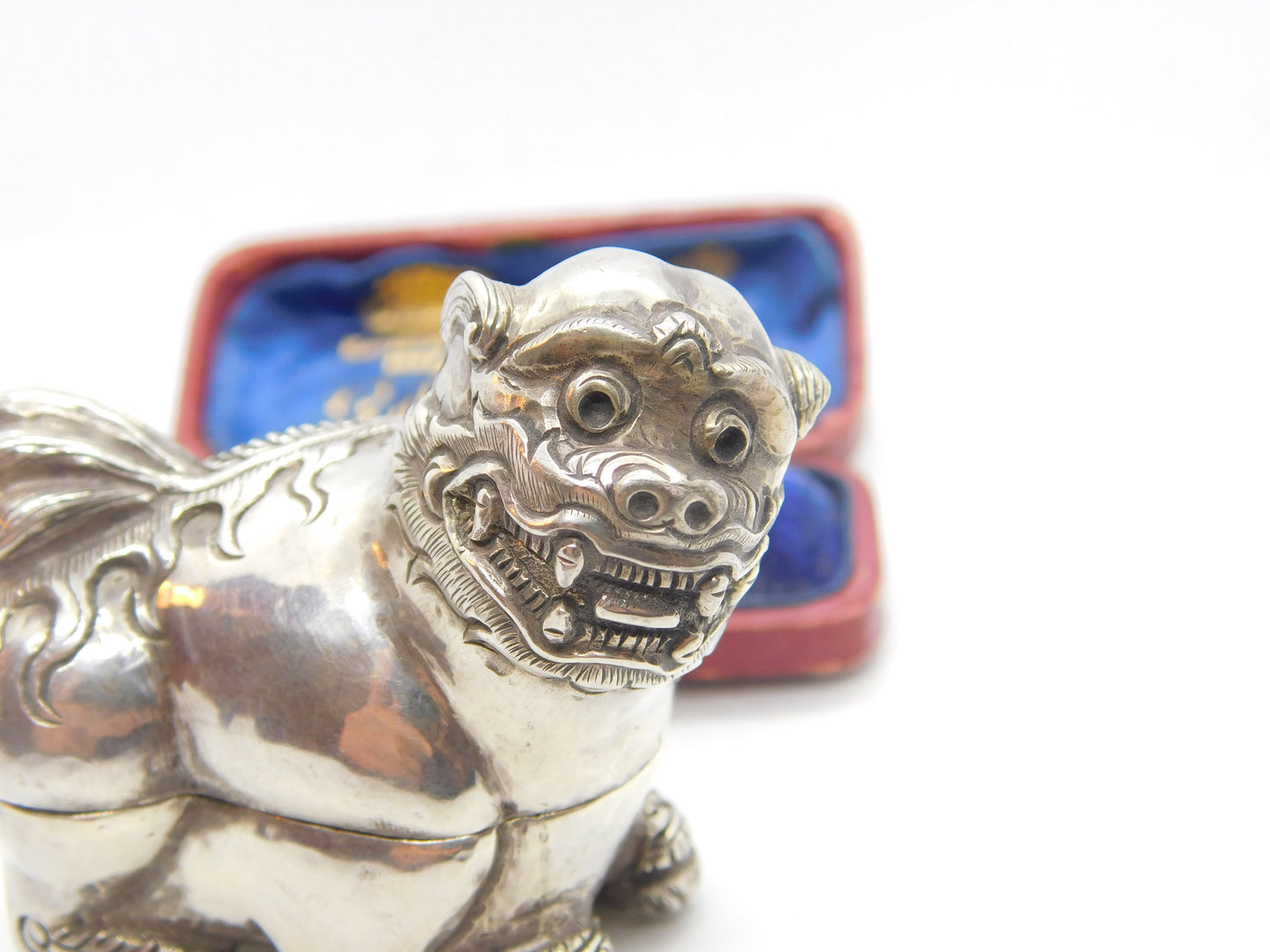 Cambodian Sterling Silver Betel Nut Box Classical Dragon Form Antique c1930